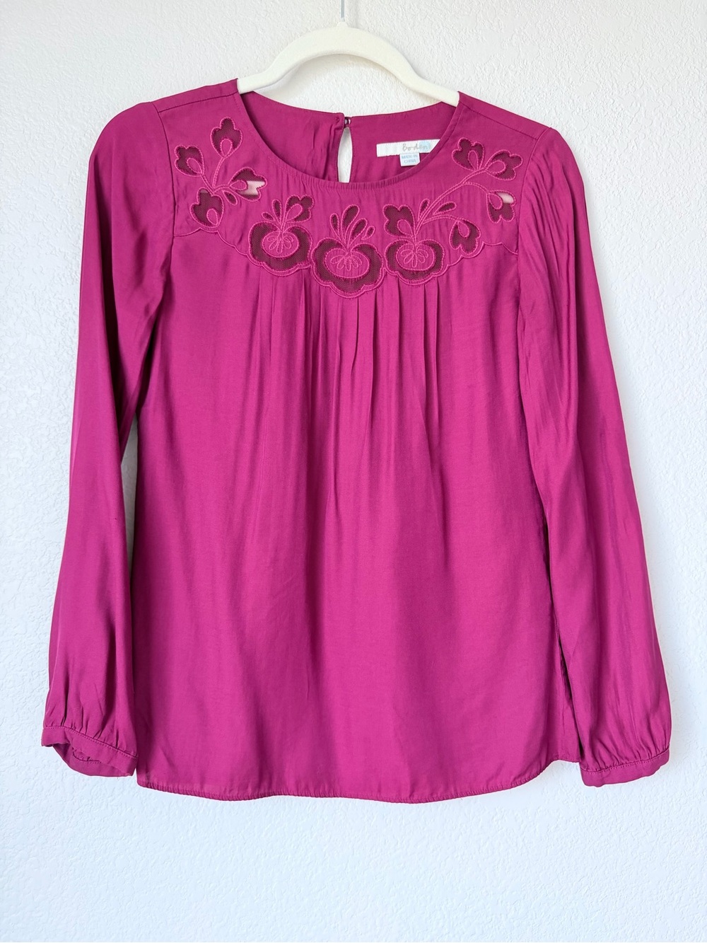 Boden Silk Blend Magenta Embroidered Floral Mesh Yoke Blouse Size 2